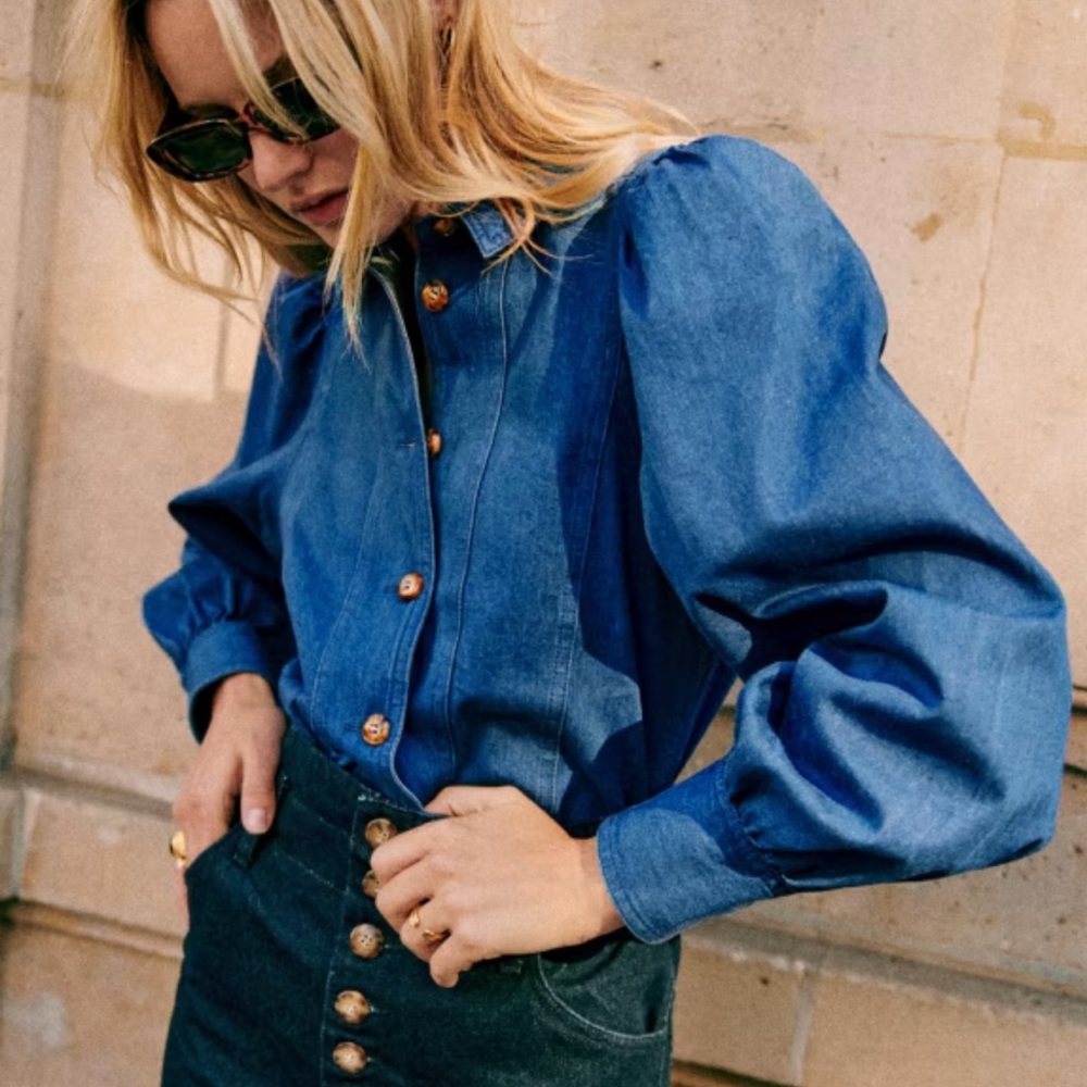 Sezane Denim Button Down Blouse